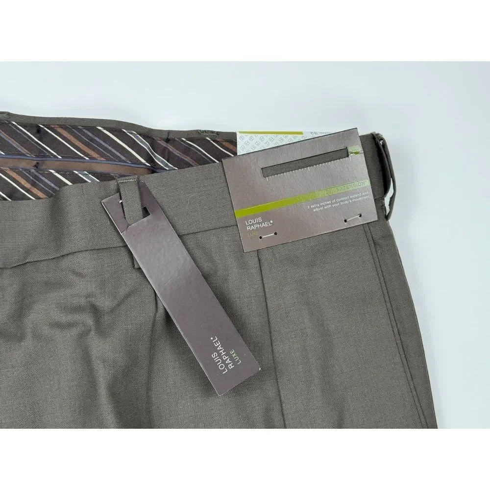 Louis Raphael Luxe Mario Pleated Wool Pant Mens 44 x32 NWT Extended Waist Pocket